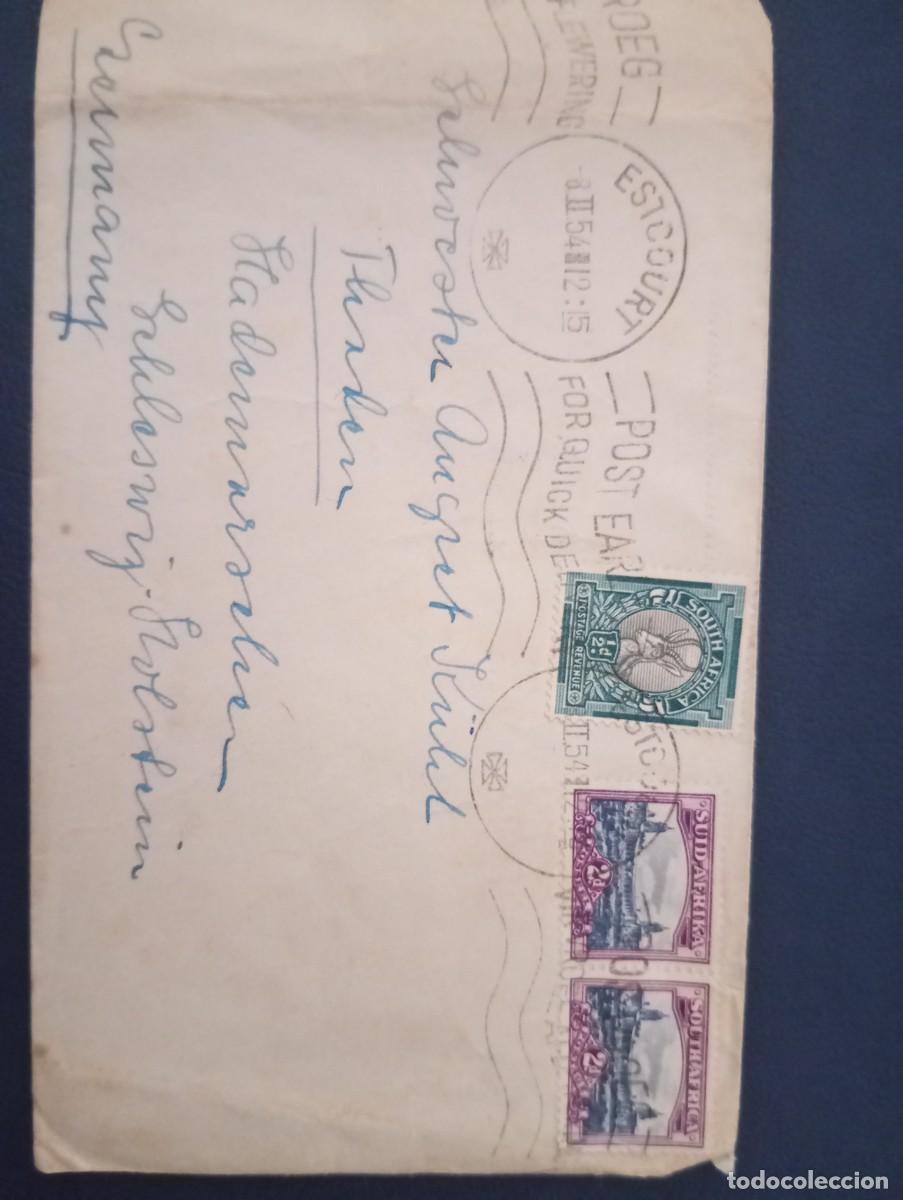 Sellos: SUD&Aacute;FRICA 1954, CARTA CIRCULADA A ALEMANIA. MATASELLOS ESCOURT