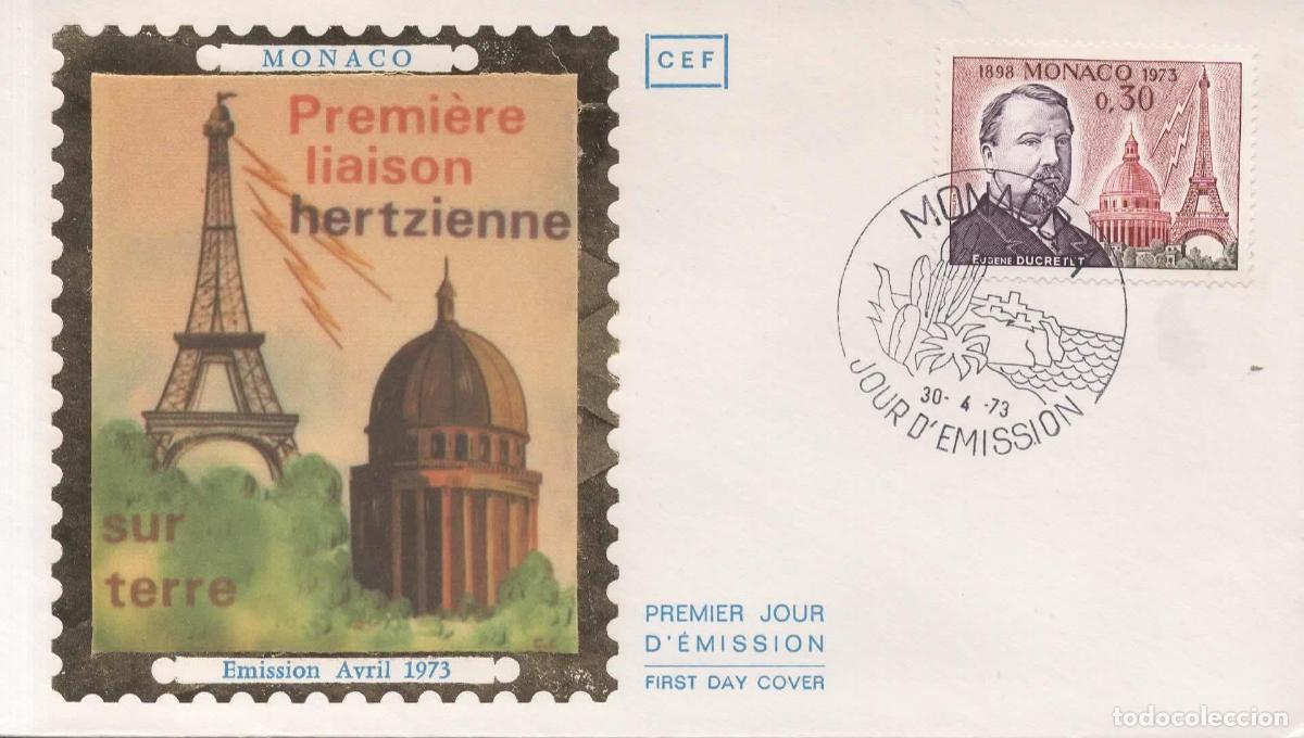 Sellos: MONACO FDC TELECOM DUCRETET RADIO 1973