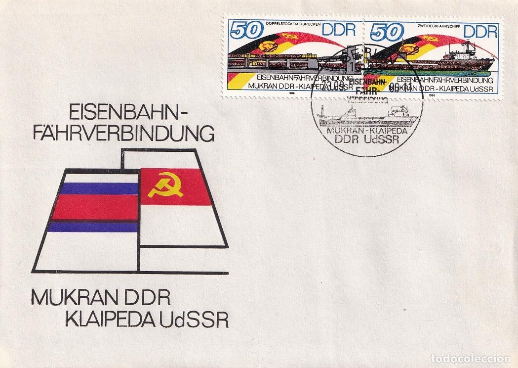 Timbres: Sobre Alemania RDA DDR 1986 Berl&iacute;n - Inauguraci&oacute;n de la l&iacute;nea regular transbordadores ferroviarios