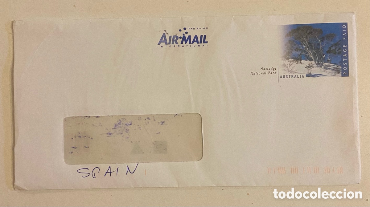 Sellos: SOBRE ENTERO POSTAL CIRCULADO DE AUSTRALIA A ESPA&Ntilde;A. CORREO AEREO. PARQUES NACIONALES