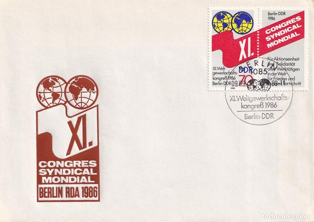 Timbres: Sobre Alemania RDA DDR 1986 Berl&iacute;n - XI Congreso Sindical Mundial - XI Congres Syndical Mondial