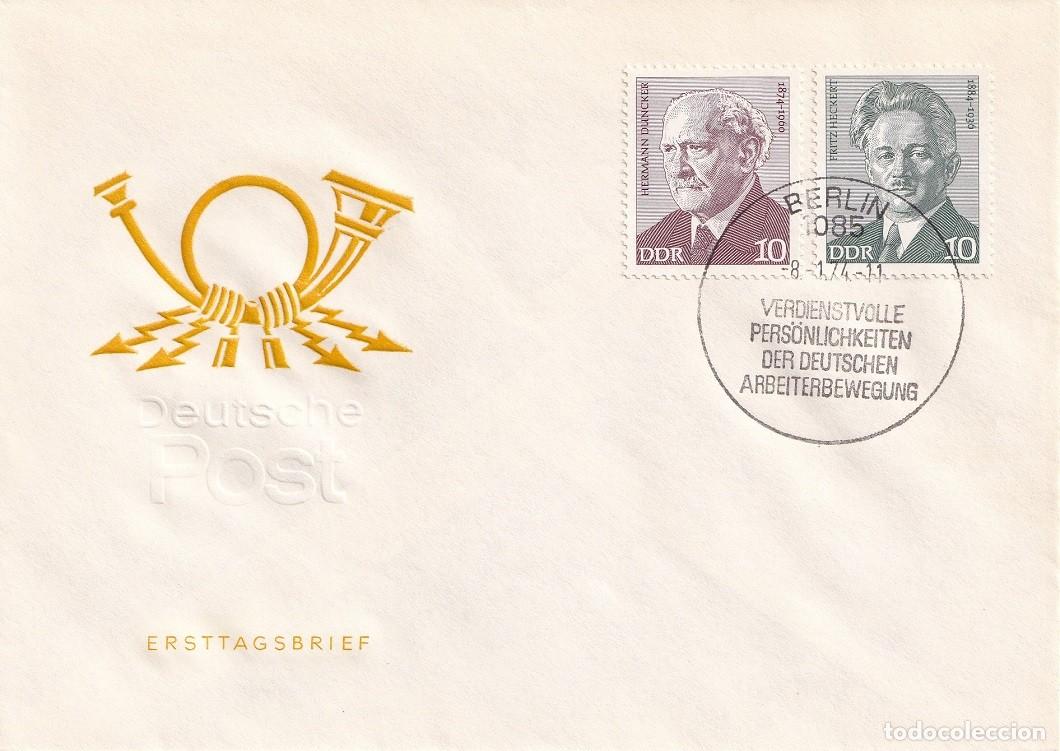 Timbres: Sobre Alemania DDR Berl&iacute;n 1974 - Personajes del movimiento obrero alem&aacute;n - Hermannn Duncker - Fritz