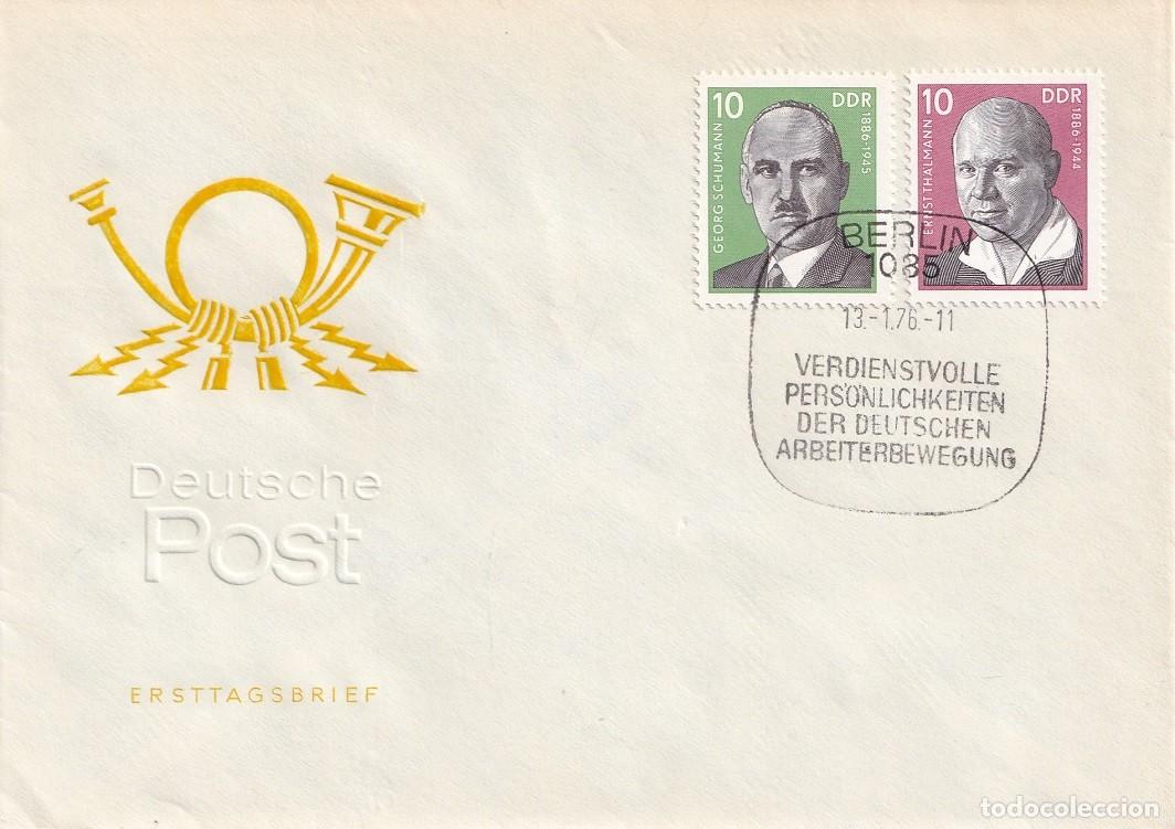 Timbres: Sobre Alemania DDR Berl&iacute;n 1976 - Personajes del movimiento obrero alem&aacute;n - Georg Schumann - Ernst Th