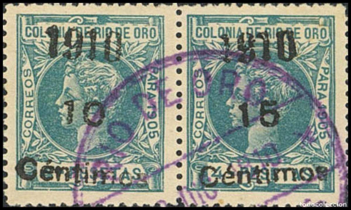 Stamps: Selecci&oacute;n Trato Privado. 58hz. 1910. 10 cts sobre 4 pts verde y 15 cts sobre 4 pts verde, unidos en