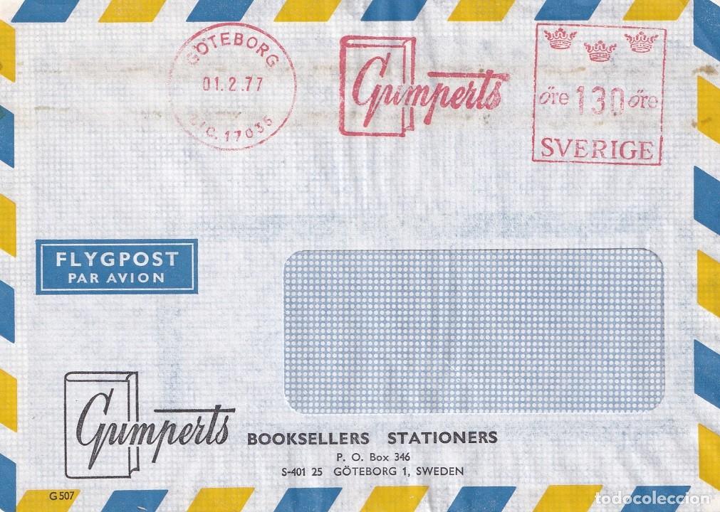 Timbres: Sobre Suecia 1977 A&eacute;reo - Librer&iacute;a Libro Gumperts Booksellers Stationers - Franqueo impreso en rojo