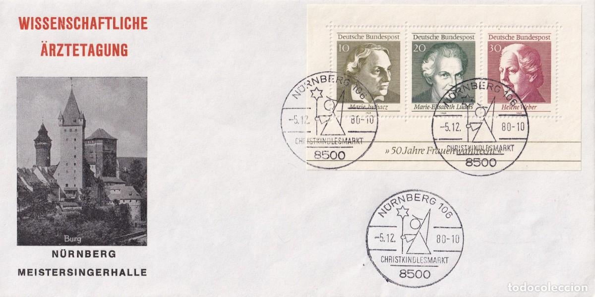 Timbres: Sobre Alemania 1980 - Mercado de Navidad de N&uacute;remberg - Conferencia M&eacute;dica Cient&iacute;fica - Castillo