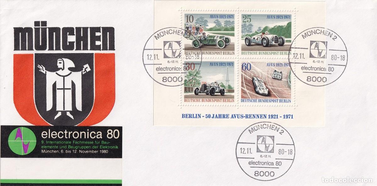 Timbres: Sobre Alemania 1980 - Feria tecnol&oacute;gica Electronica 80 - 50 Aniversario Carreras en el circuito AVUS