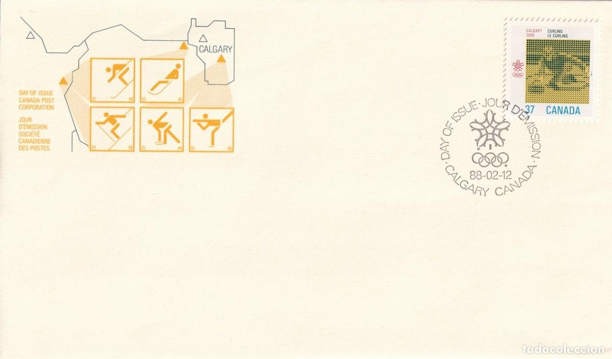 Briefmarken: FDC Canad&aacute; 1988 - Juegos Ol&iacute;mpicos de Invierno de Calgary - Curling - Hielo - Anillos ol&iacute;mpicos