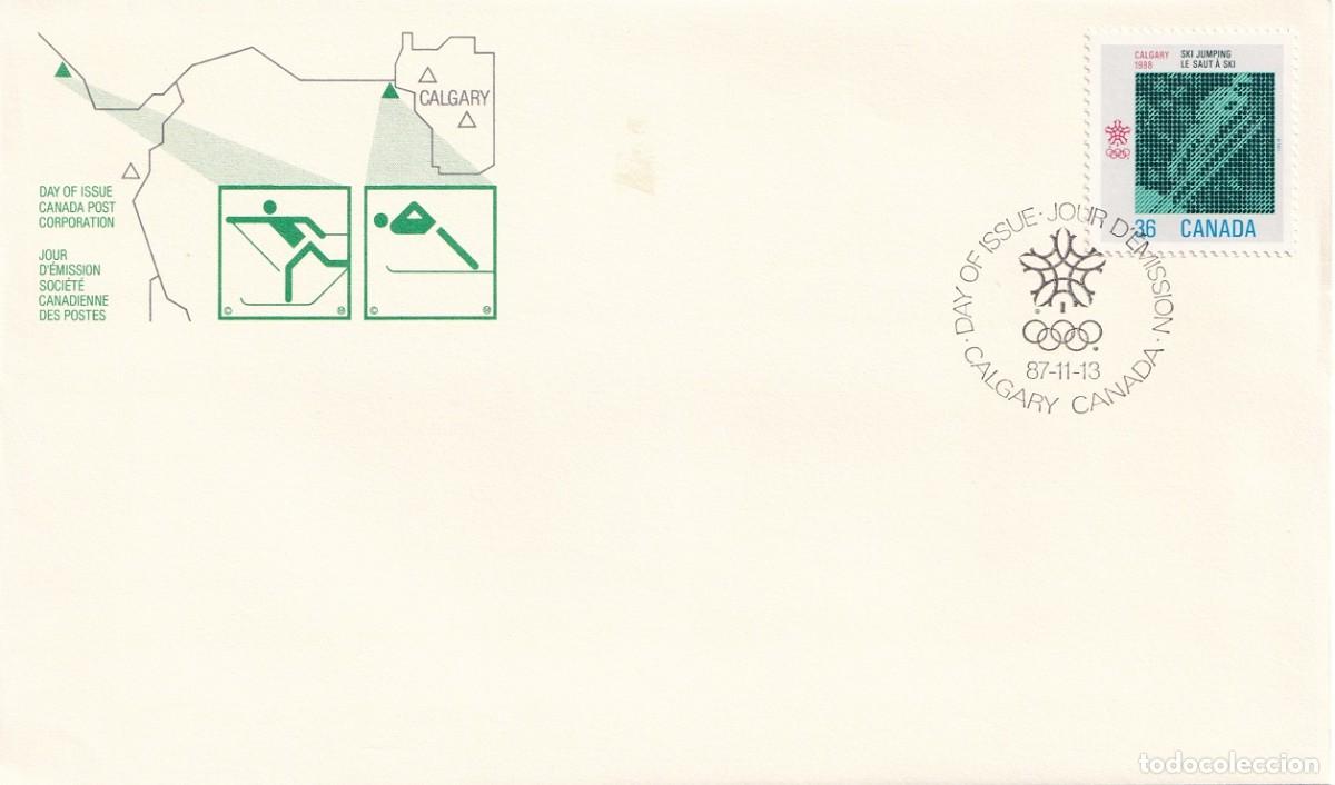 Selos: FDC Canad&aacute; 1987 - Juegos Ol&iacute;mpicos de Invierno de Calgary - Saltos - Esqu&iacute; Nieve - Anillos ol&iacute;mpicos