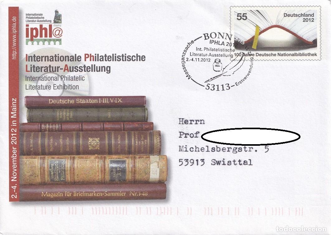 Timbres: Sobre entero postal Alemania 2012 - Centenario de la Biblioteca Nacional - Exp Literatura Filat&eacute;lica