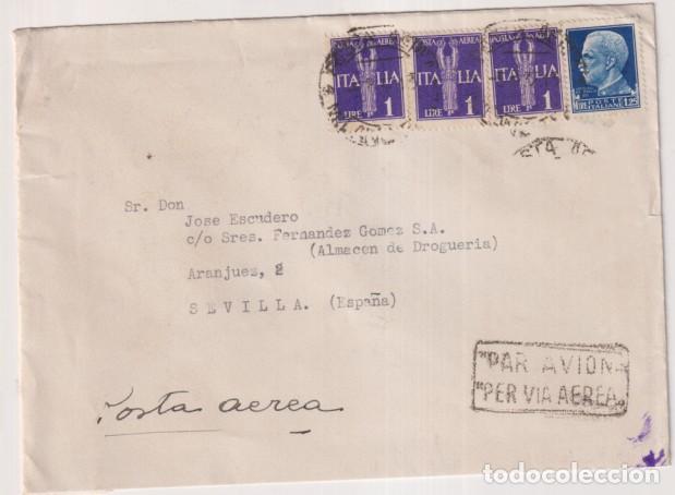 Sellos: Italia. Sobre de Mil&aacute;n a Sevilla. Posta A&eacute;rea del 8 Ago. 1937. Con Tamp&oacute;n: Sevilla Censura Militar