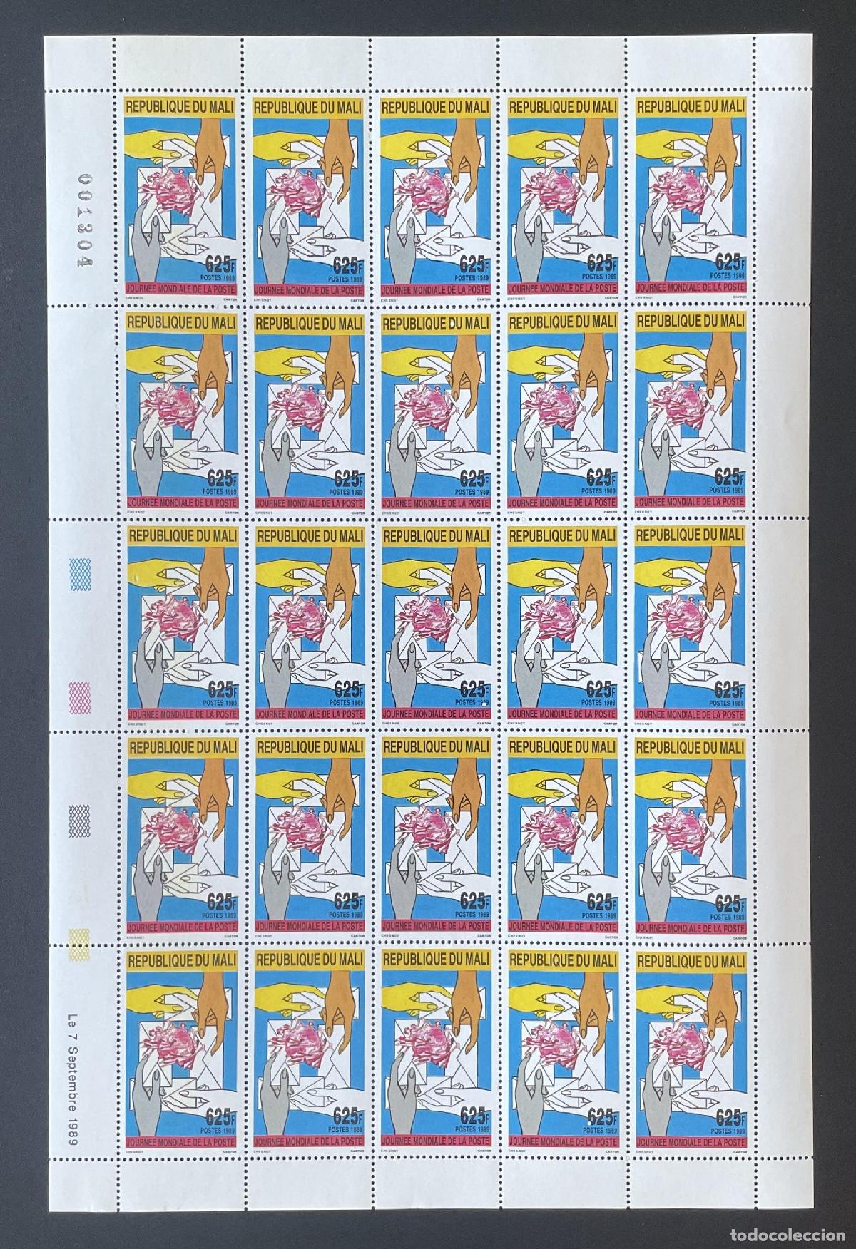 Sellos: Mali 1989 YT 561 bloque D&iacute;a Mundial del Correo manos flores