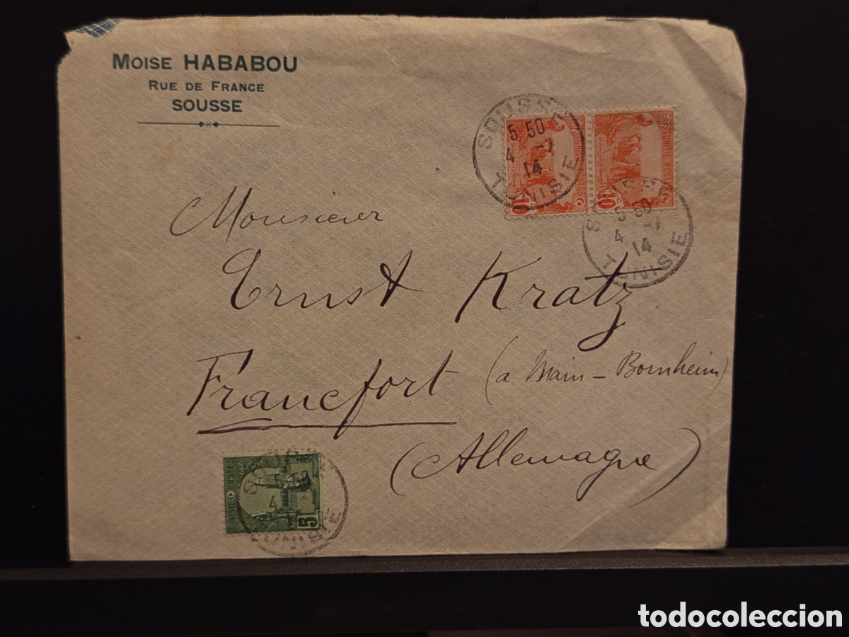 Sellos: Sobre postal T&uacute;nez a Alemania 1924 - Sousse a Francfort