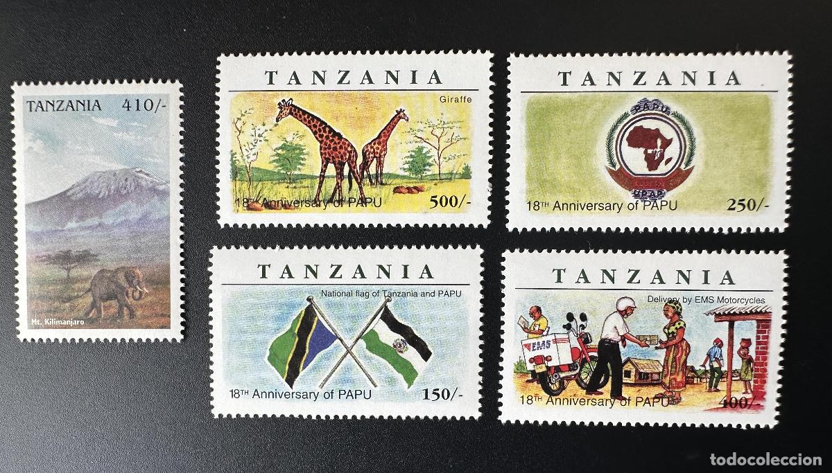Sellos: Bandera de motocicleta Tanzania 1998 Mi. 2838 - 2841 con dise&ntilde;o elefante kilimanjaro jirafa EMS PAPU
