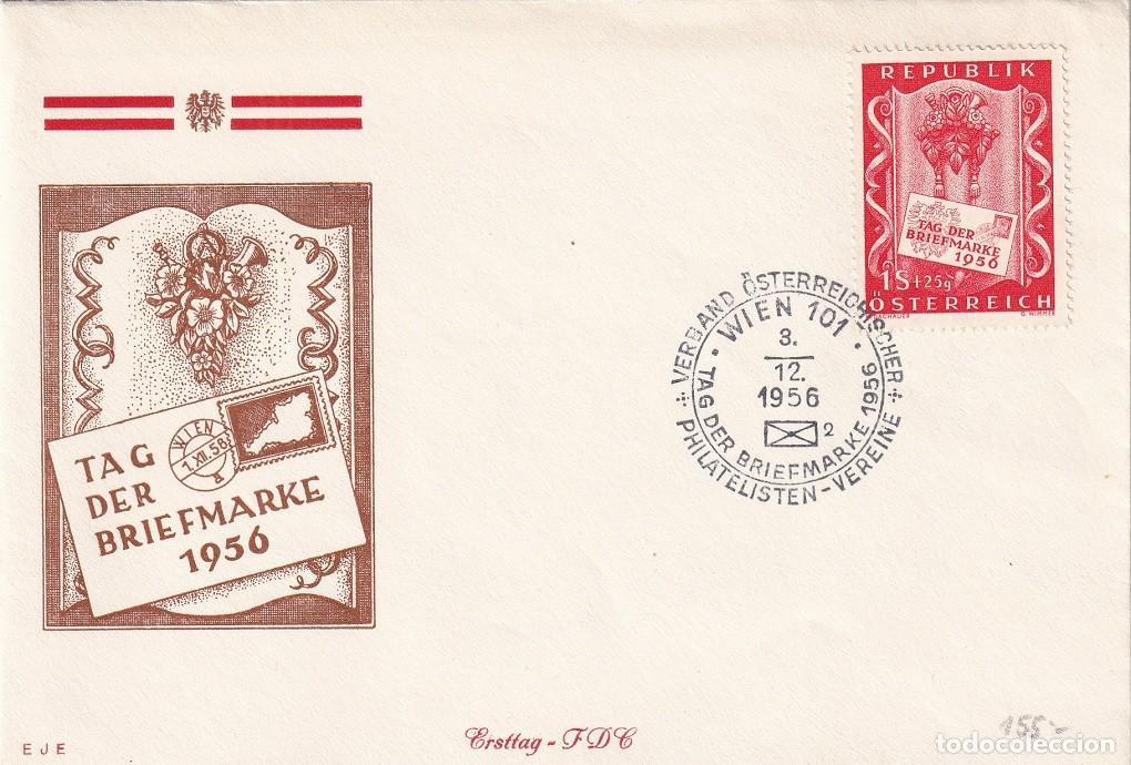 Stamps: FDC Austria 1956 - D&iacute;a del sello - Tag der briefmarke - Matasellos especial - Primer d&iacute;a