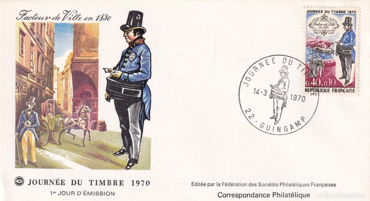 Stamps: FDC Francia 1970 - D&iacute;a del sello Cartero urbano de 1830 - Facteur de Ville en 1830 Journ&eacute;e du timbre