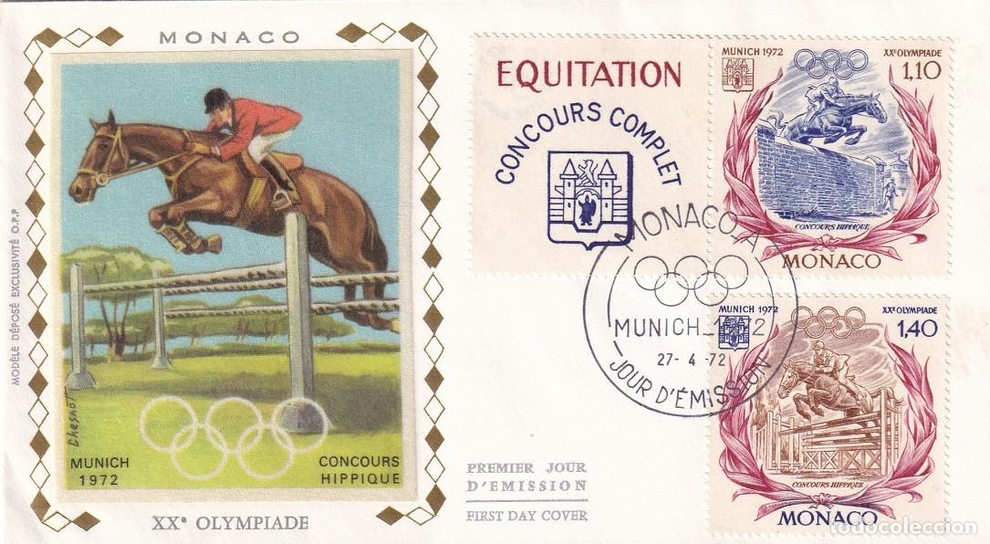 Stamps: FDC M&oacute;naco 1972 - Juegos Ol&iacute;mpicos de Munich 72 - Deportes ecuestres - H&iacute;pica - Prueba completa