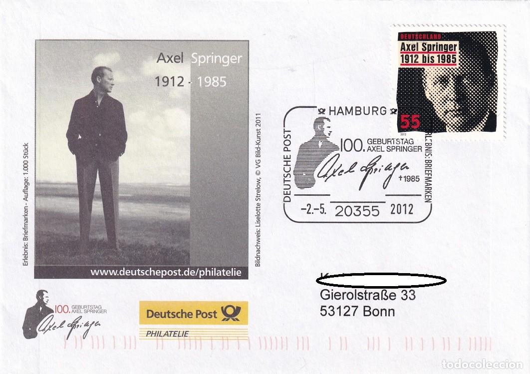Stamps: Sobre Alemania 2012 - Centenario del nacimiento de Axel Springer 1912-1985 - 100 Geburtstag Axel Spr