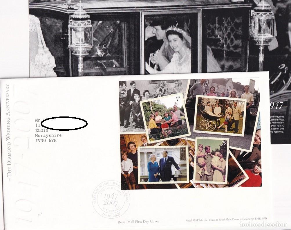 Stamps: FDC + Tarjeta Gran Breta&ntilde;a 2007 - Bodas de diamante de la Reina Isabel II y del Pr&iacute;ncipe Felipe