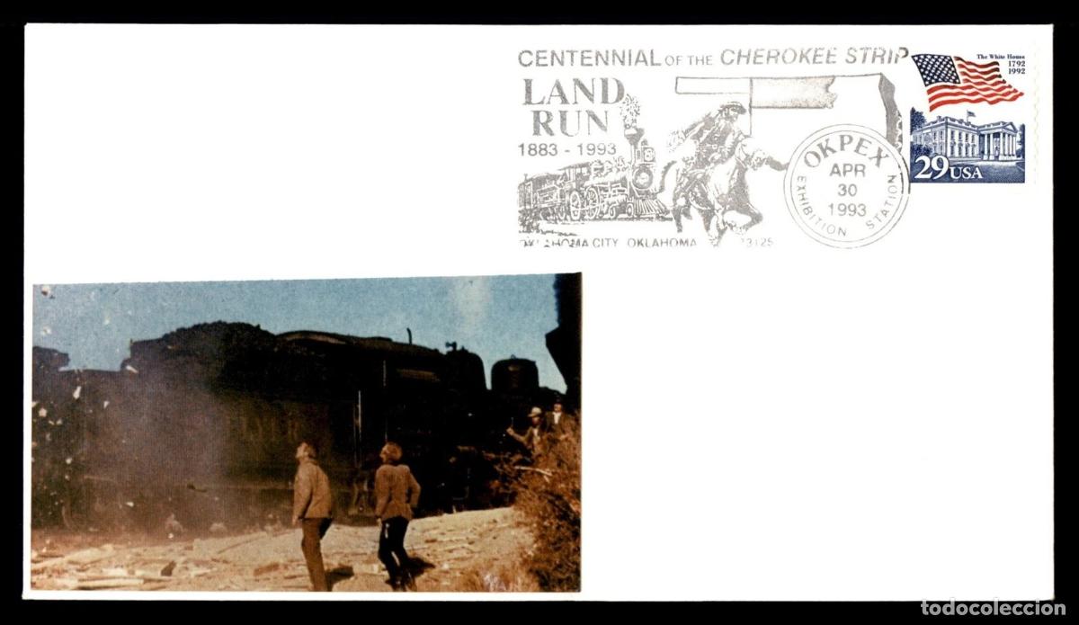 Sellos: ESTADOS UNIDOS USA CENTENIAL OF THE CHEROKEE STRIP OKLAHOMA FERROCARRIL RAILWAY CABALLO