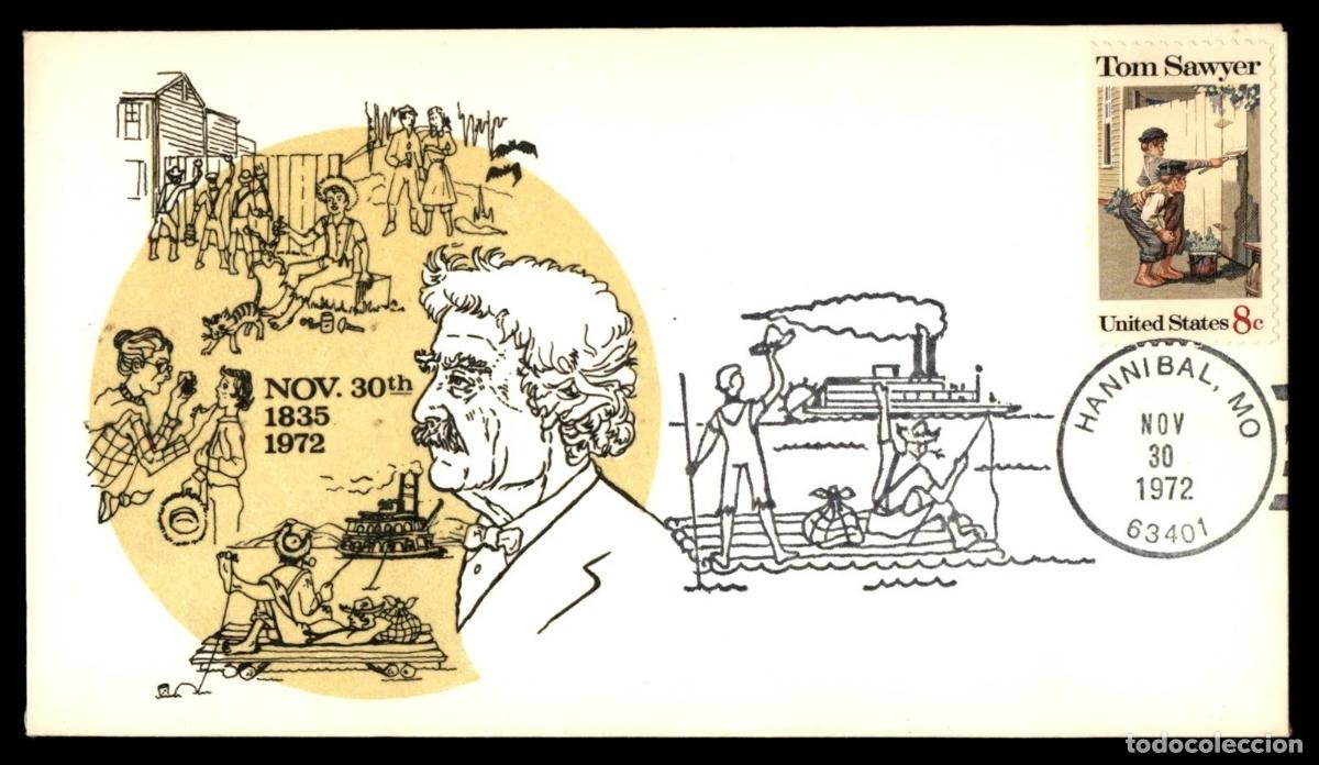 Sellos: ESTADOS UNIDOS USA 1972 MARK TWAIN TOM SAWYER LITERATURA BALSA BARCO VAPOR