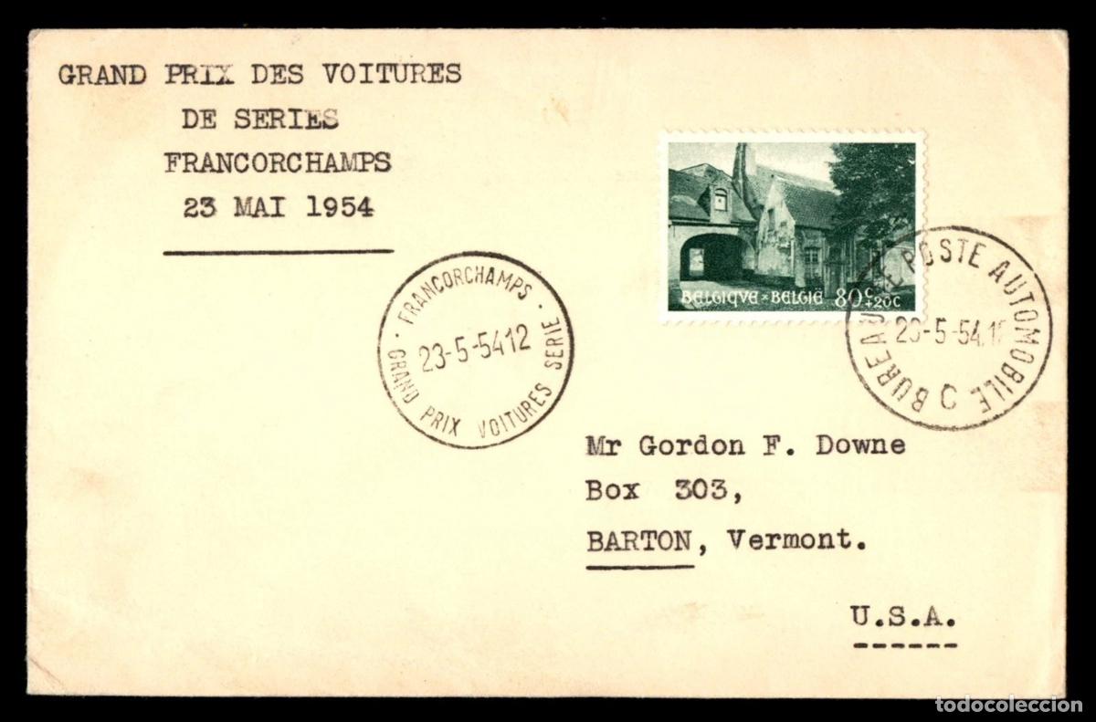 Sellos: BELGICA FRANCORCHAMPS GRAND PRIX VOITURES 1954 AUTMOVIL CAR