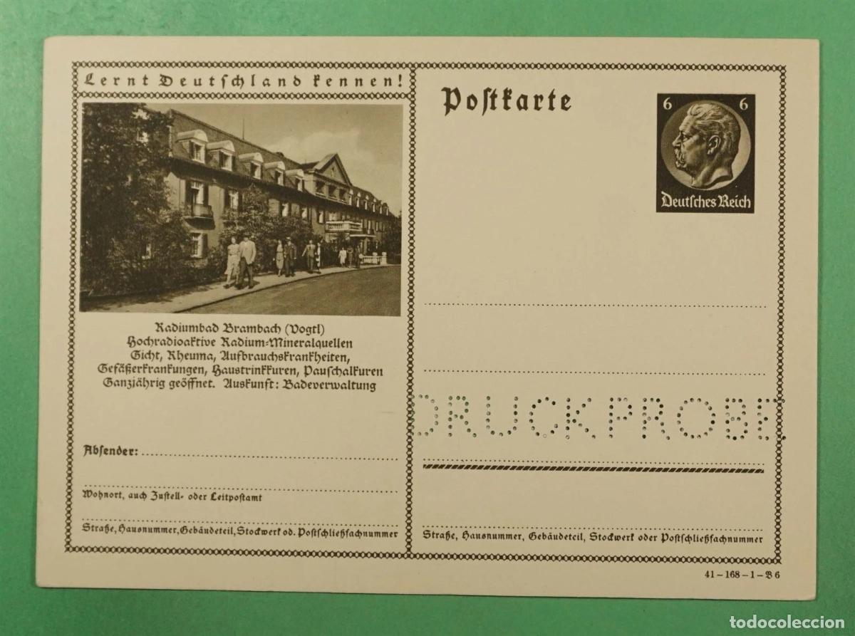 Sellos: ALEMANIA ENTERO POSTAL MUESTRA DRUCKPROBE RADIUMBAD BRAMBACH MEDICINA SALUD