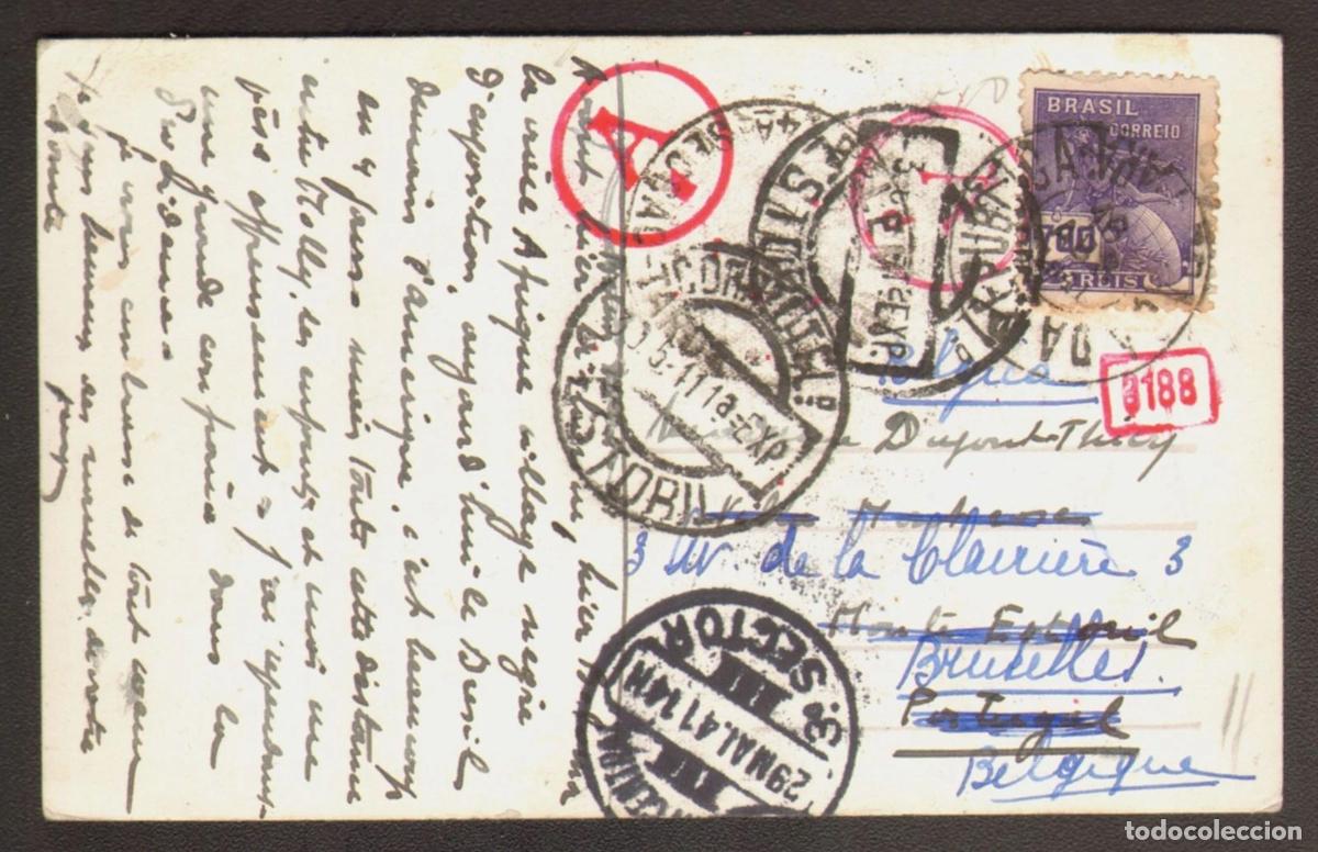 Sellos: BRASIL A ESTORIL PORTUGAL REEXPEDIDA A BRUXELLES BELGICA 1941 CENSURA ALEMANA