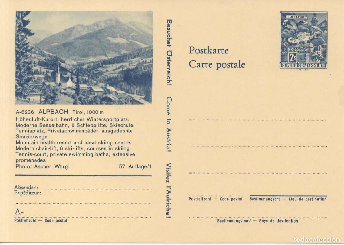 Sellos: AUSTRIA ENTERO POSTAL ALPBACH TIROL SKI CABLE CAR TENNIS