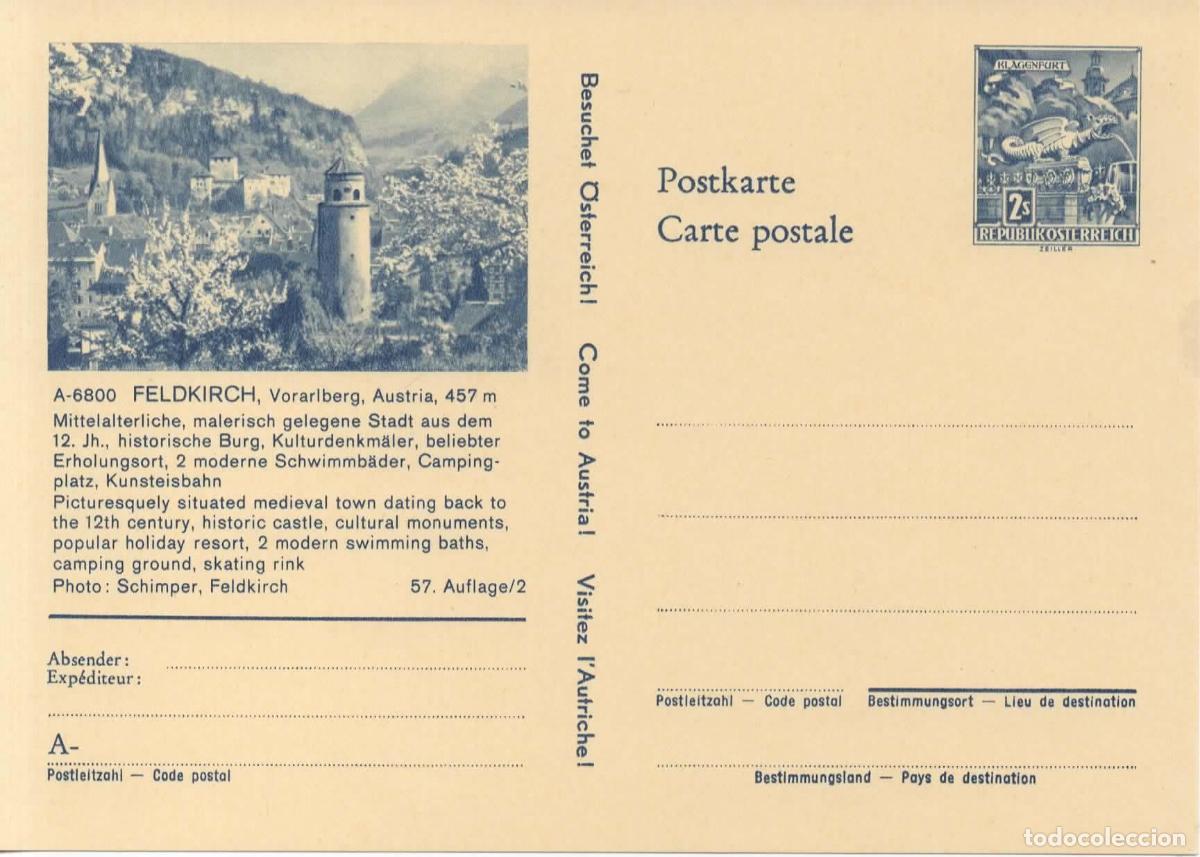 Sellos: AUSTRIA ENTERO POSTAL FELDKIRCH CASTILLO MEDIEVAL CASTLE CAMPING