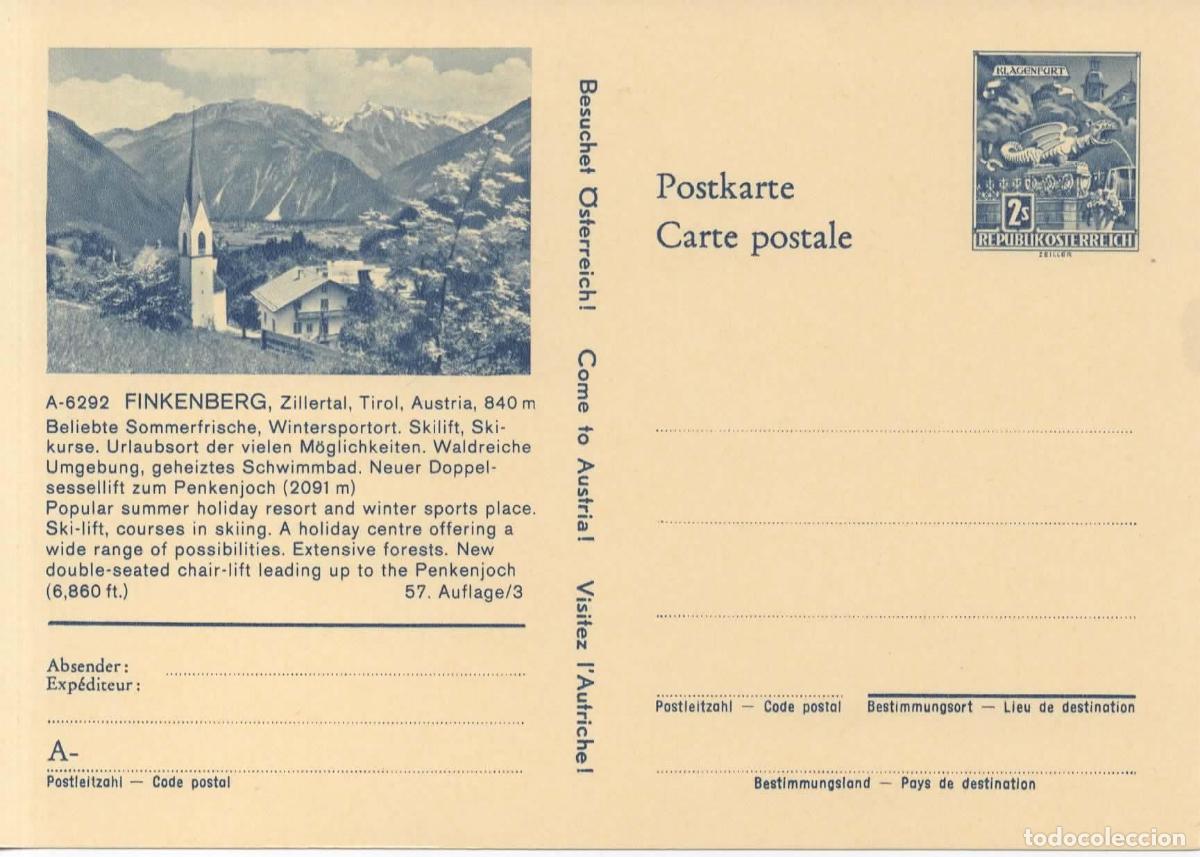 Sellos: AUSTRIA ENTERO POSTAL FINKENBERG TIROL SKI DEPORTE
