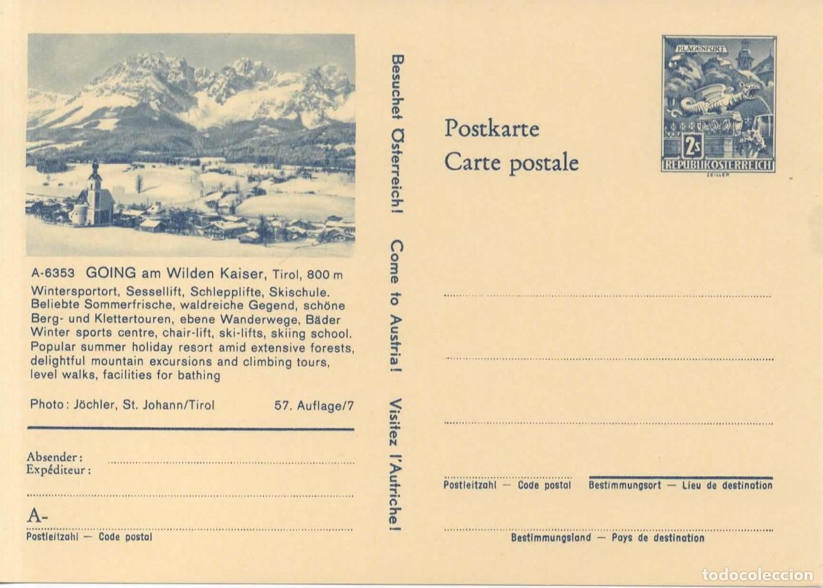 Sellos: AUSTRIA ENTERO POSTAL GOING AM WILDEN KAISER TIROL SKI GOLF
