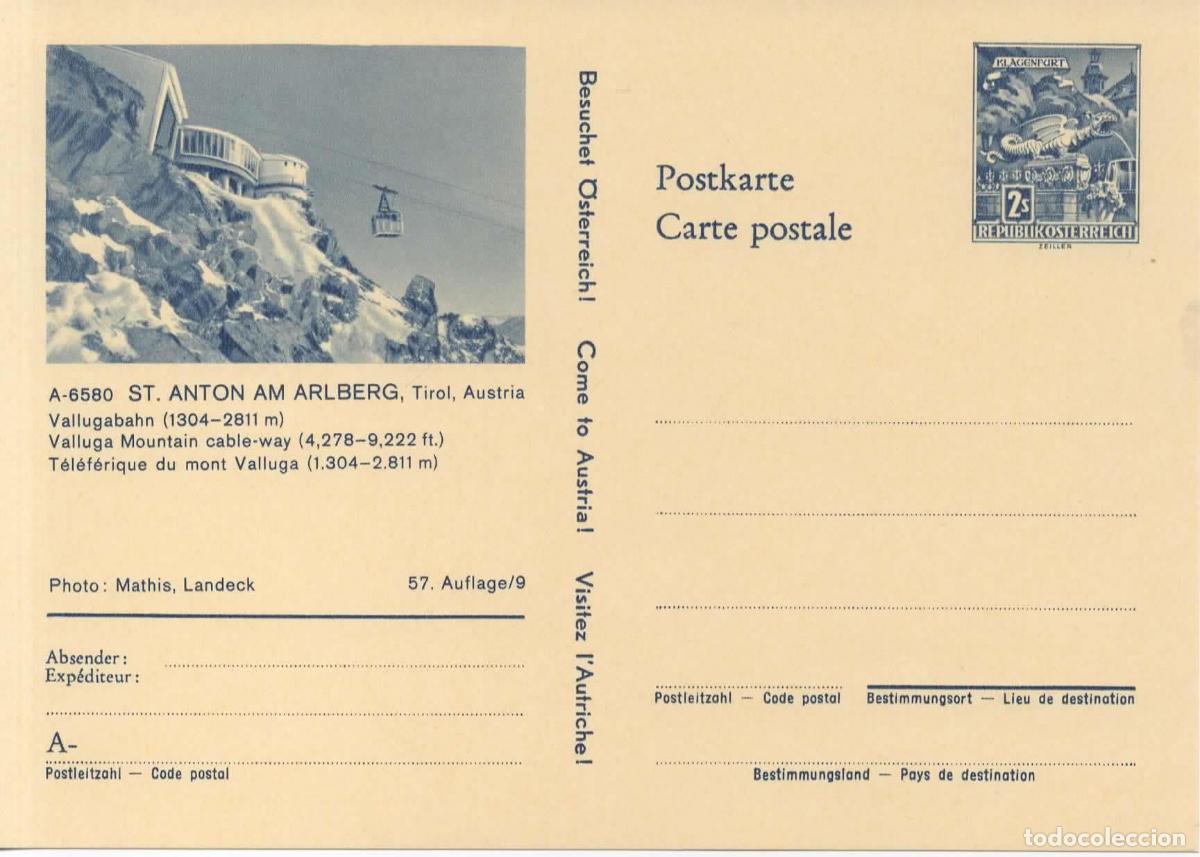Sellos: AUSTRIA ENTERO POSTAL ST ANTON AM ARLBERG TELEFERICO CABLE CAR WAY