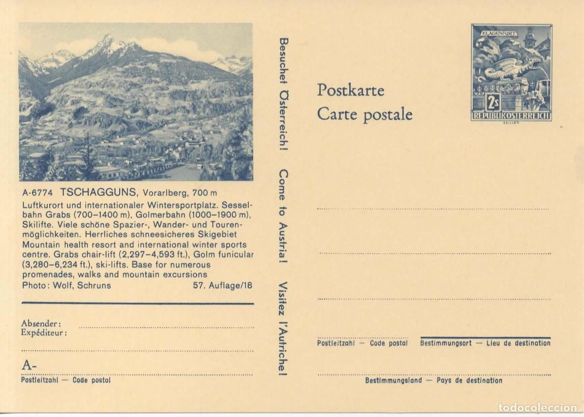 Sellos: AUSTRIA ENTERO POSTAL TSCHAGGUNS FUNICULAR SKI