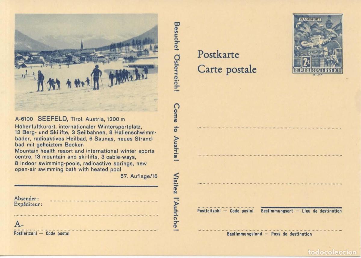 Sellos: AUSTRIA ENTERO POSTAL SEEFELD SKI FUNICULAR CABLE WAY