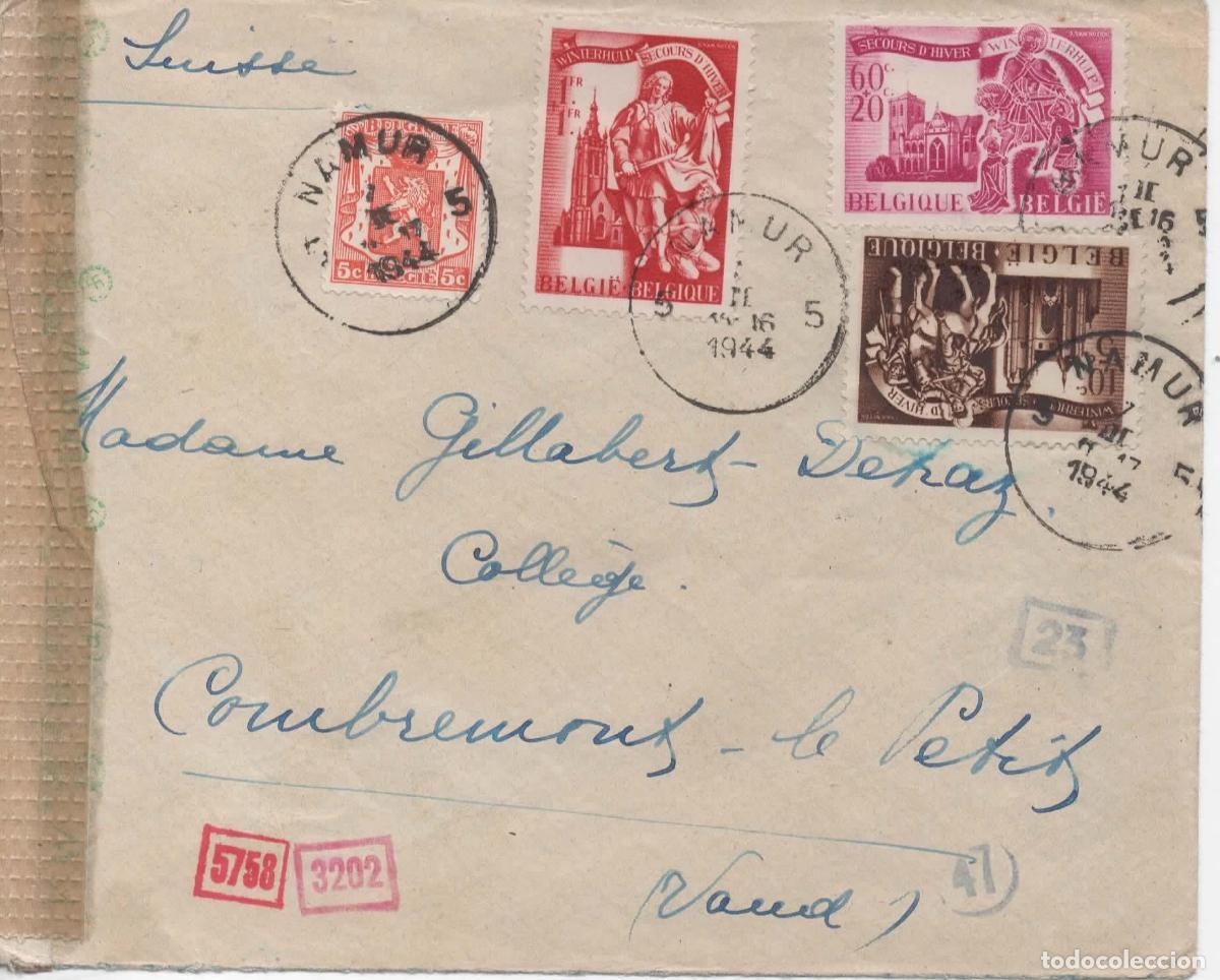 Sellos: BELGICA NAMUR CC A VAUD SUIZA 1944 CON CENSURA ALEMANA SELLOS SECOURS D&acute;HIVER