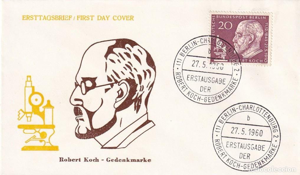 Briefmarken: FDC Alemania Berl&iacute;n 1960 - Robert Koch Gedenkmarke - Robert Koch 1843-1910 Nobel de medicina