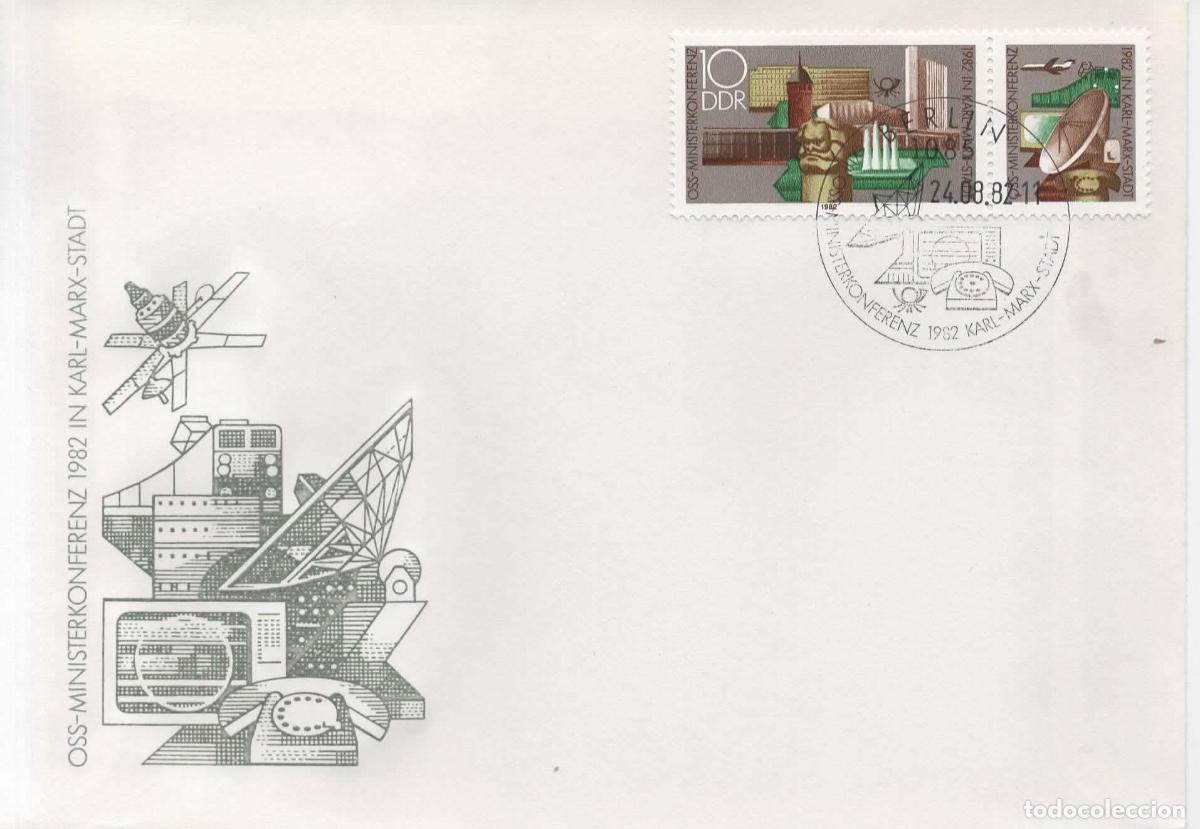 Sellos: ALEMANIA DDR FDC 1982 CONFERENCIA MINISTERIAL MARX TELECOM