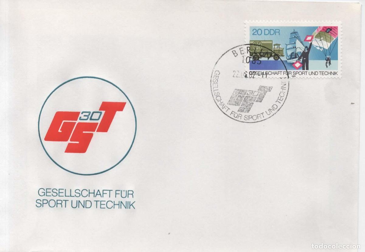 Sellos: ALEMANIA DDR FDC 1982 TECNICA SE&Ntilde;ALES CON BANDERAS CAMION TRUCK PARACAIDAS