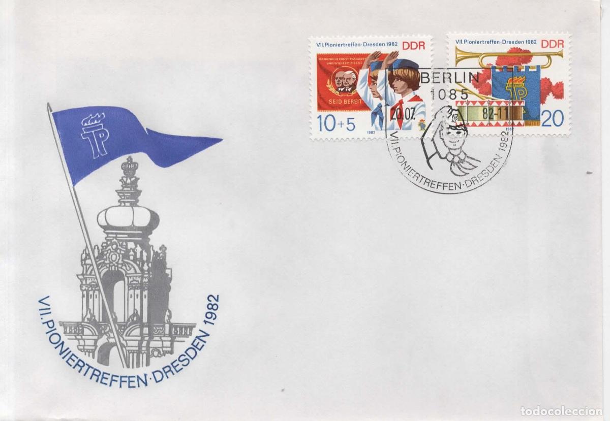 Sellos: ALEMANIA DDR FDC 1982 PIONEROS COMUNISTAS SCOUT MUSICA