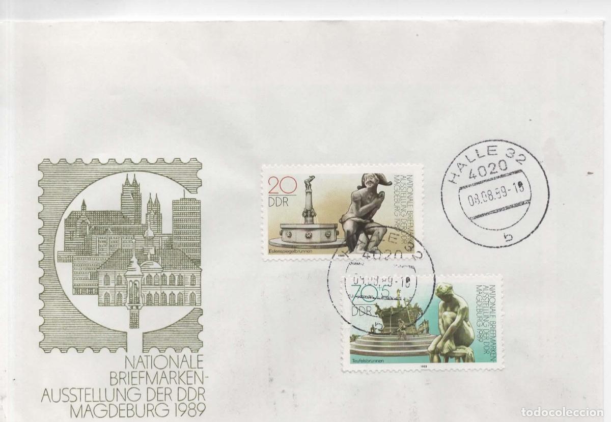 Sellos: ALEMANIA DDR FDC HALLE EXPOSICION MAGDEBURG ARTE FUENTES FOUNTAIN WATER