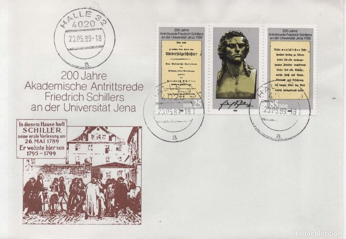 Sellos: ALEMANIA DDR FDC HALLE SCHILLER POESIA LITERATURA