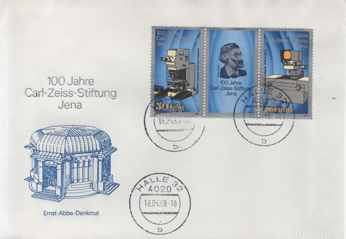 Sellos: ALEMANIA DDR FDC HALLE KARL ZEISS OPTICA TELESCOPIO MICROSCOPIO ASTRONOMIA