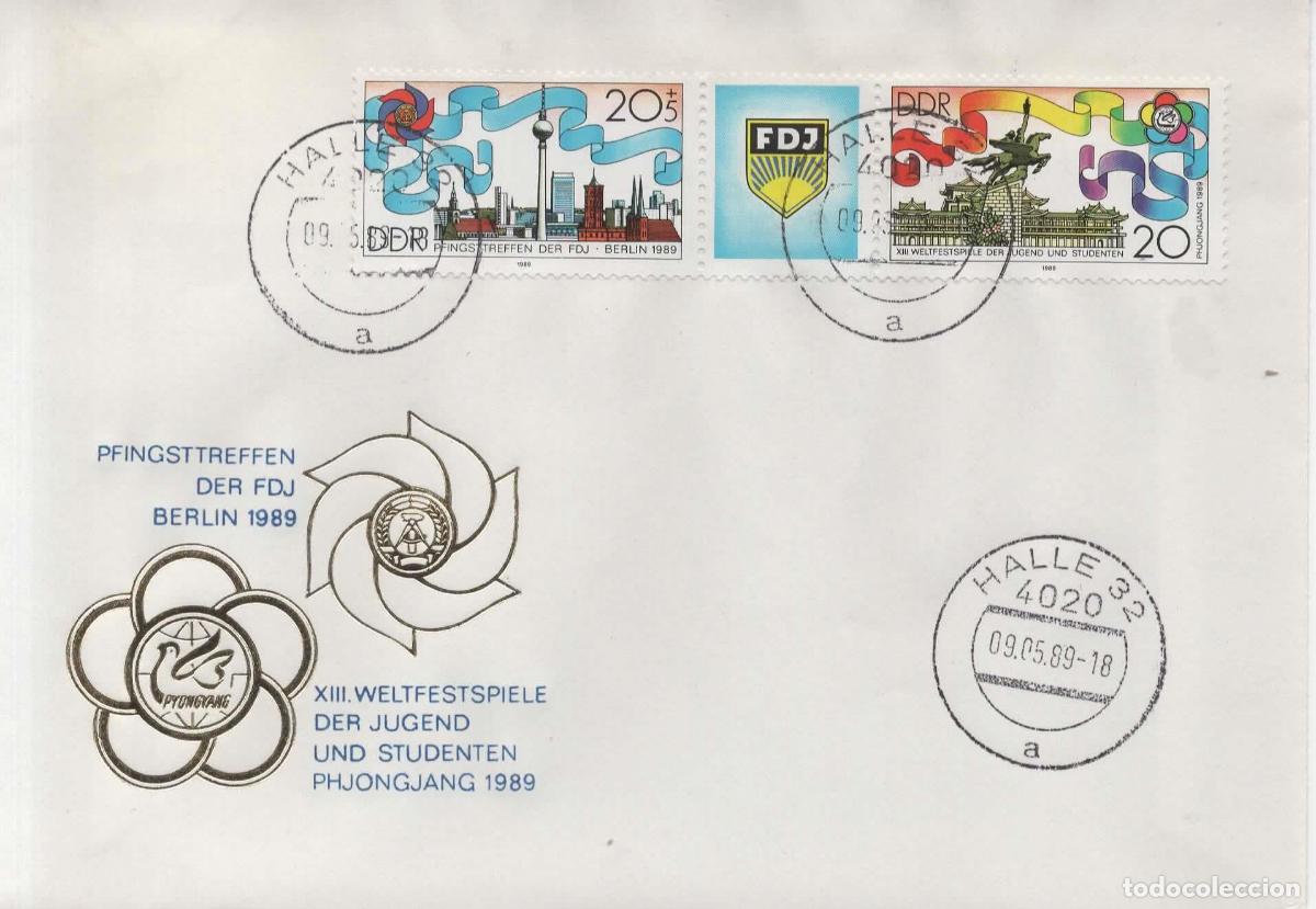 Sellos: ALEMANIA DDR FDC HALLE CONGRESO SINDICAL JUVENTUD EN BERLIN