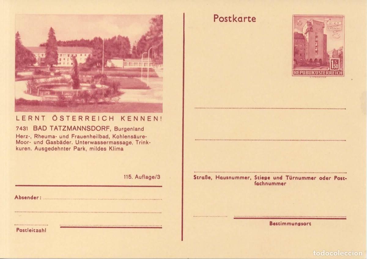 Sellos: AUSTRIA ENTERO POSTAL BAD TATZMANNSDORF BAD REUMA MEDICINA SPA