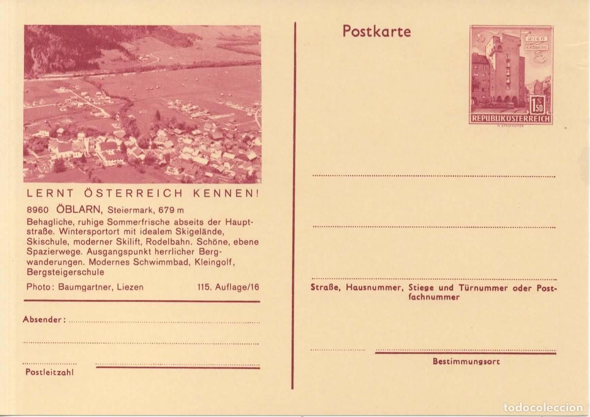 Sellos: AUSTRIA ENTERO POSTAL OBLARN STEIRMARK SKI GOLF NATACION