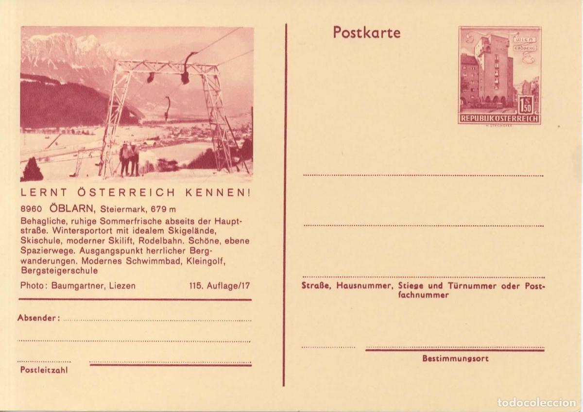 Sellos: AUSTRIA ENTERO POSTAL OBLARN STEIRMARK SKI GOLF NATACION TELESILLA
