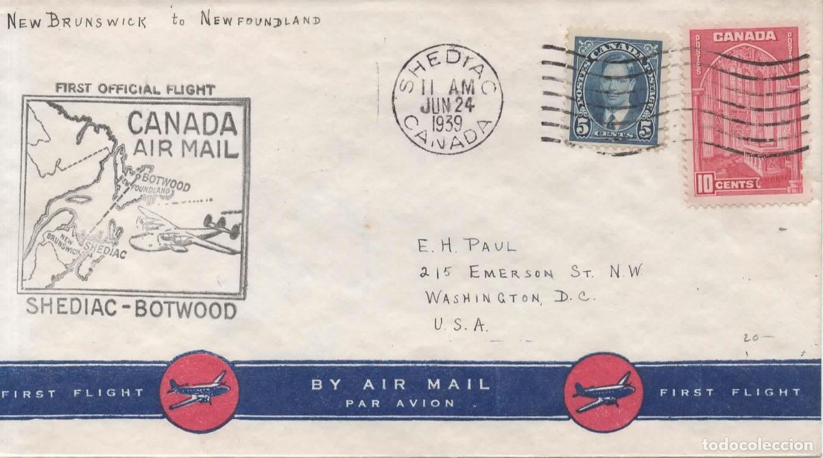 Sellos: CANADA PRIMER VUELO 1939 SHEDIAC A BOTWOOD