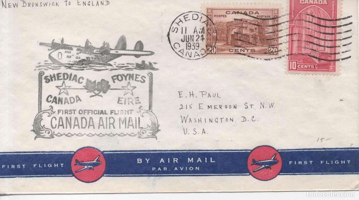 Sellos: CANADA PRIMER VUELO 1939 SHEDIAC A FOYNES IRLANDA EIRE