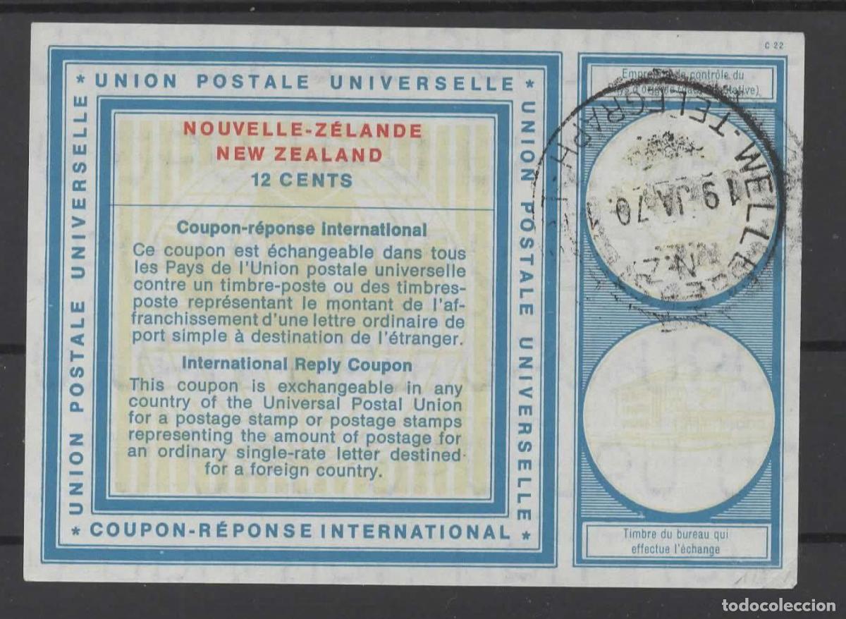 Sellos: NEW ZEALAND CUPON RESPUESTA INTERNATIONAL REPLY COUPON 1970 WELLINGTON TELEGRAPH